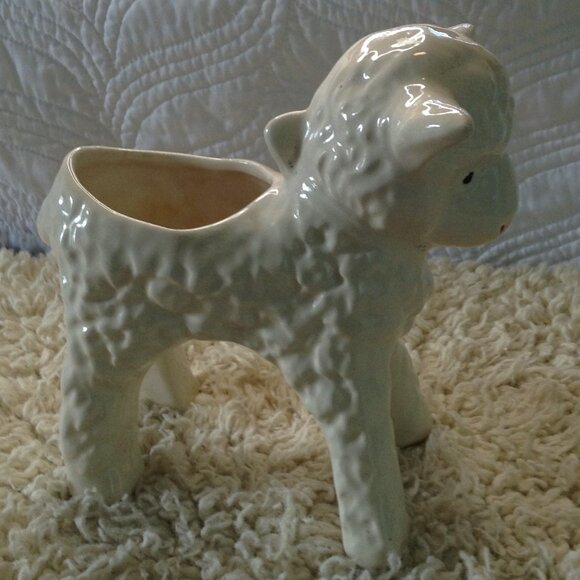 VTG Standing Lamb Ceramic planter; Collectible, Kidcore, Nursery, Mary Lit Lamb - Picture 2 of 5